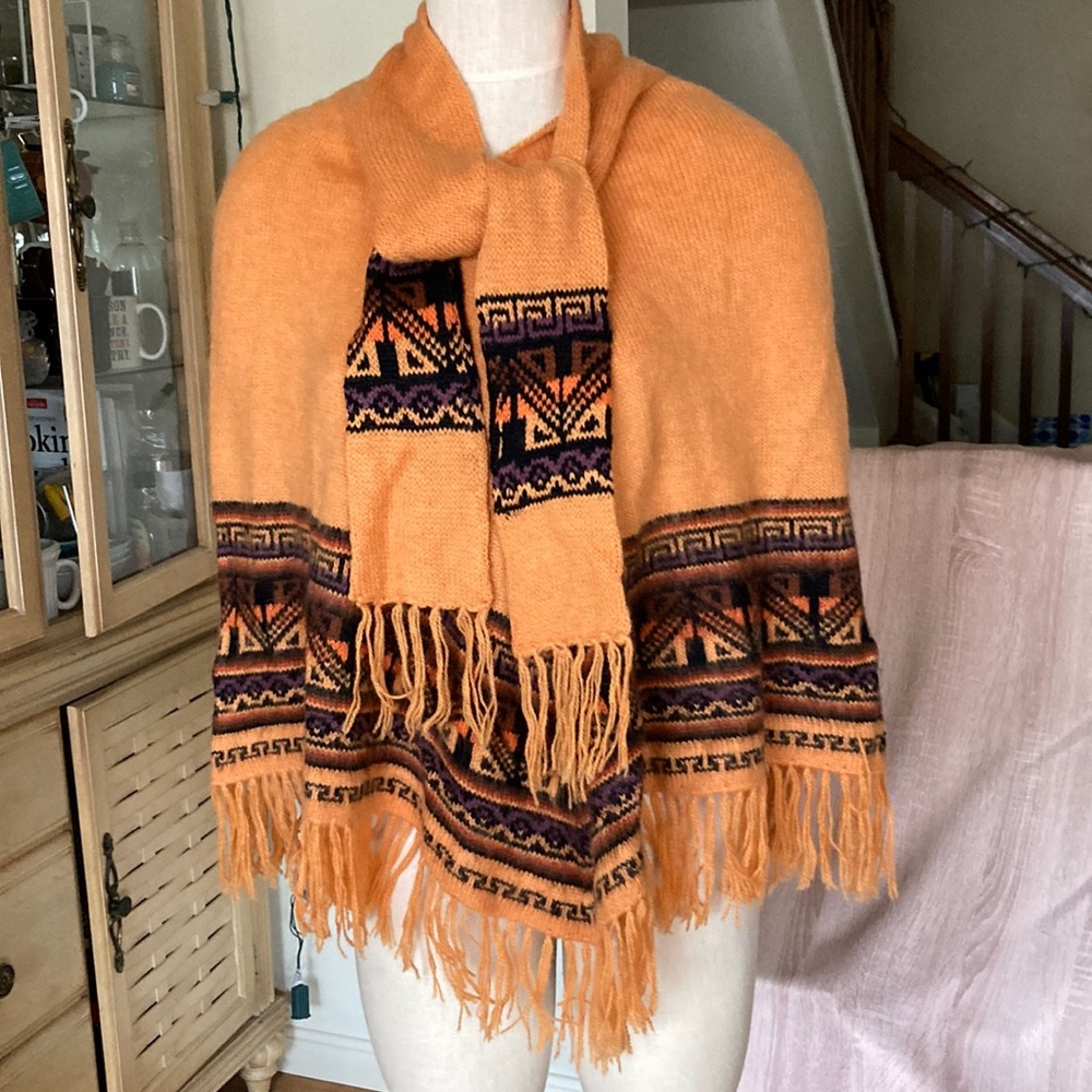 Wool cape, handmade, orange
